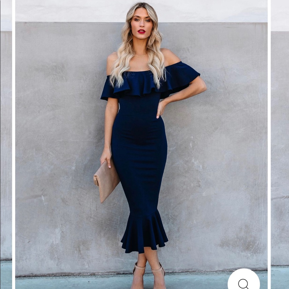 Vici Collection Havana Ruffle Midi Dress - Navy